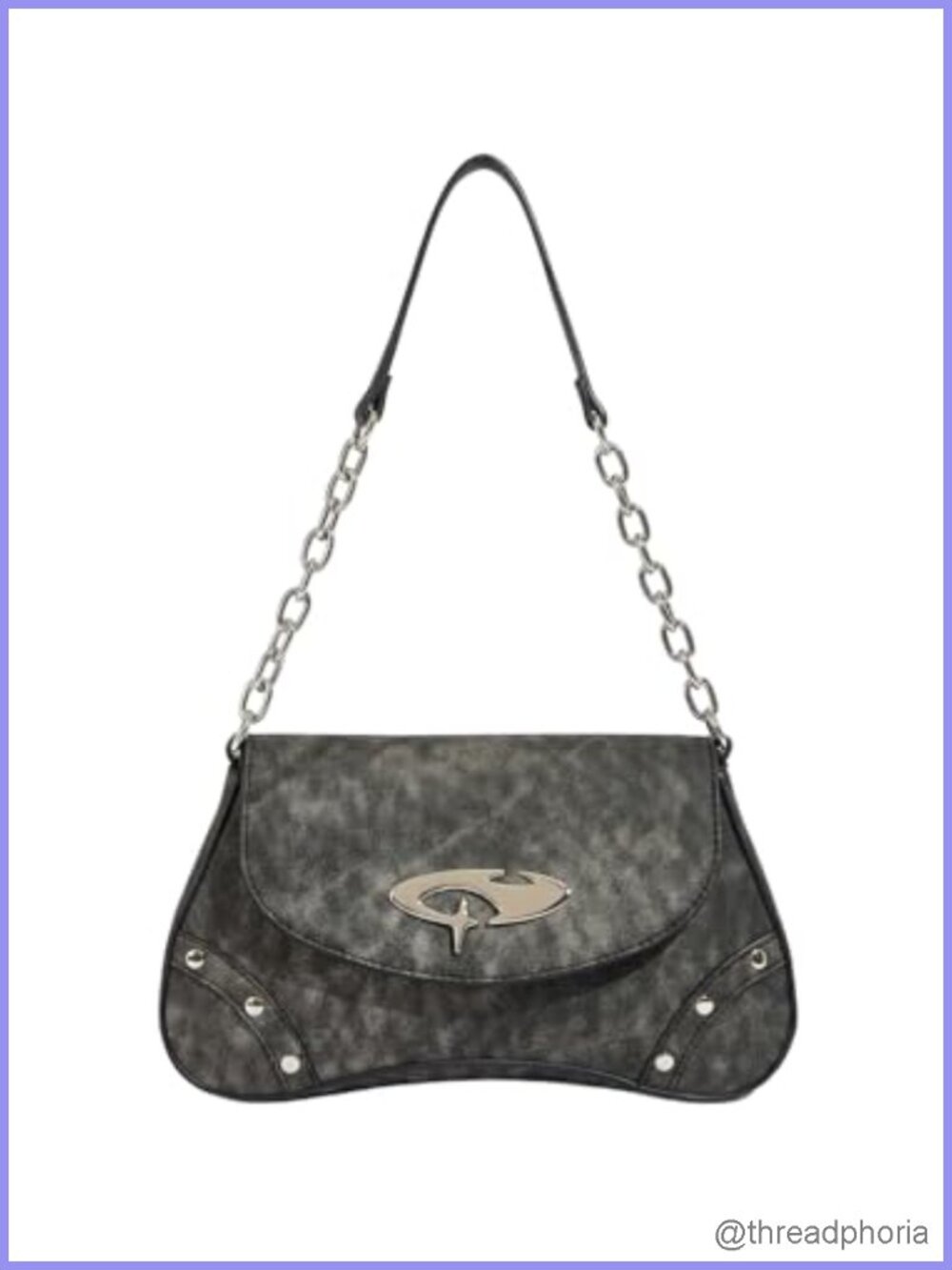 Studded Denim PU Leather Shoulder Bag Y2K Chain Strap Small Underarm Purse
